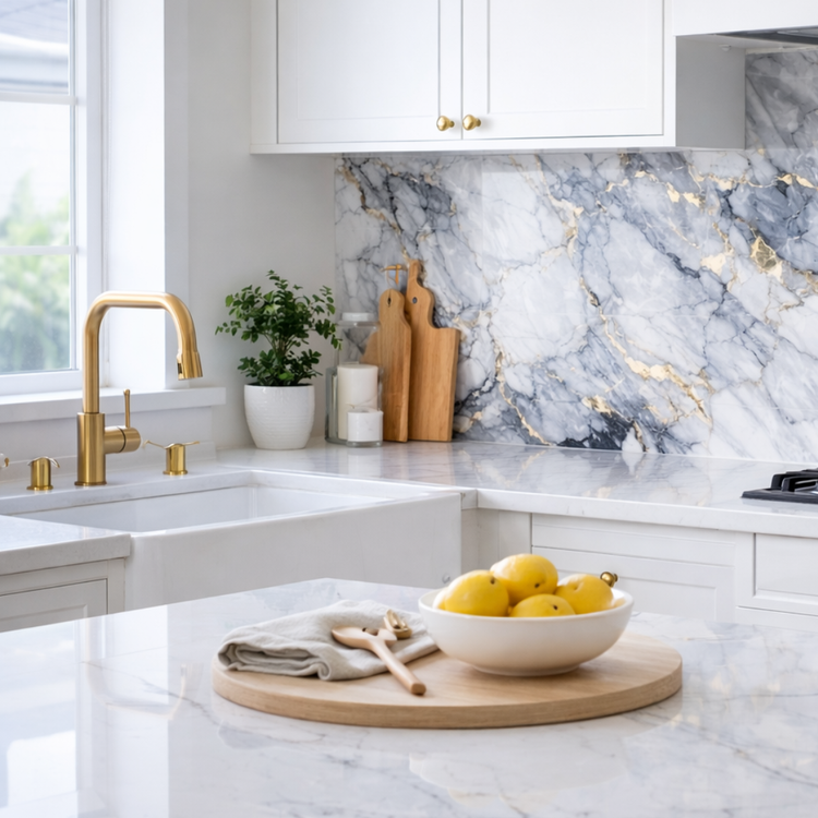 Crédence adhésive posée dans une cuisine moderne